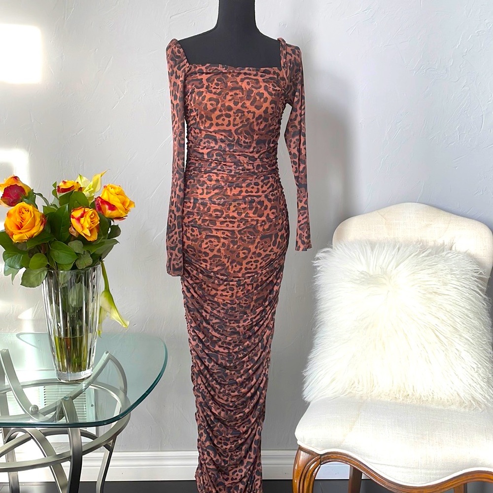 Venus Rushed Cheetah Print Dress
